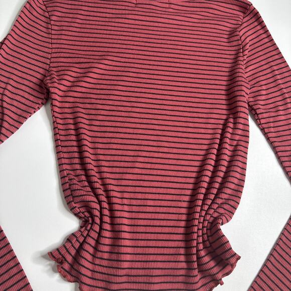 Y2k Derek Heart Long Sleeve Top Sz Medium Stripe Knit Ribbed Lettuce Hem Grunge - Picture 5 of 7
